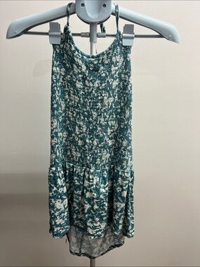 Maurices Teal and White Smocked High-Low Floral halter top
